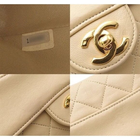Authentic CHANEL 24K Double Flap Bag Lambskin Quilted Purse Beige with Pouch - Picture 4 of 8